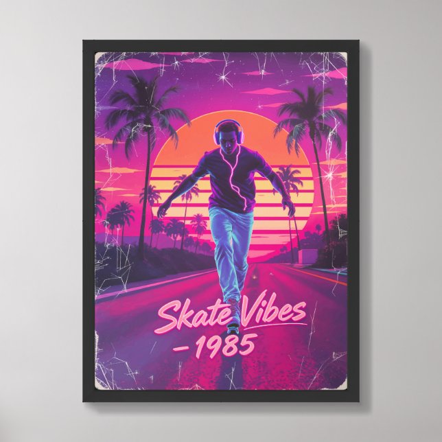 Skate Vibes – 1985 Neon Retro Poster (Framed Front)