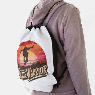 Skate warrior - retro sunset vintage drawstring bag