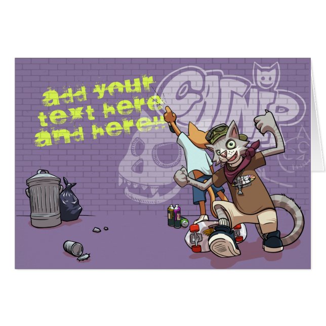 Skateboard Alley Cats Graffiti Cartoon (Front Horizontal)