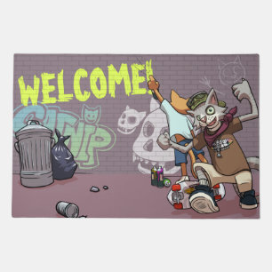 Skateboard Alley Cats Welcome! Graffiti Artwork Doormat