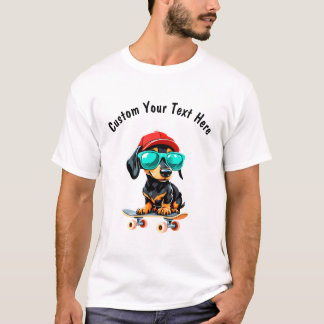 Skateboard and  Cute Dachshund Dog Customisable T-Shirt