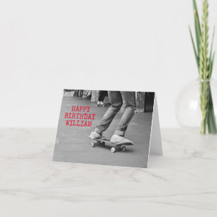Skateboard B&W Birthday Card – Custom Name