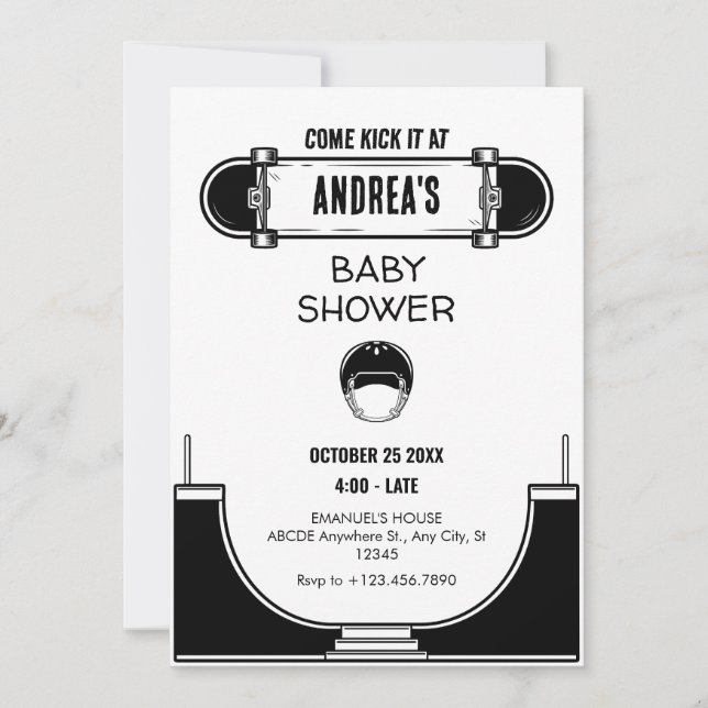 SKATEBOARD BABY SHOWER INVITATION (Front)