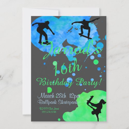 Skateboard Birthday  Invitation
