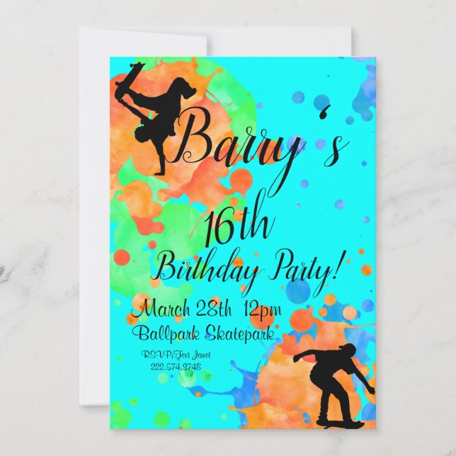 Skateboard Birthday  Invitation (Front)