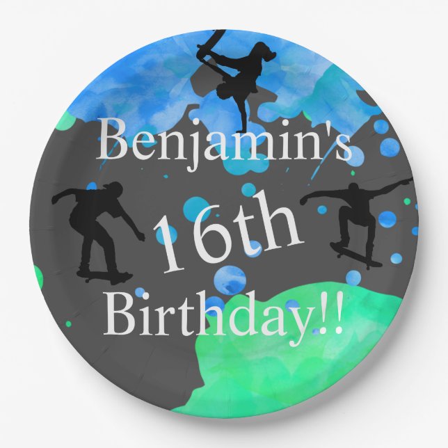 Skateboard Birthday  Paper Plates (Front)