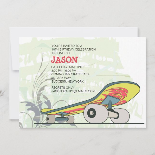 Skateboard Birthday Party Invitation (Front)