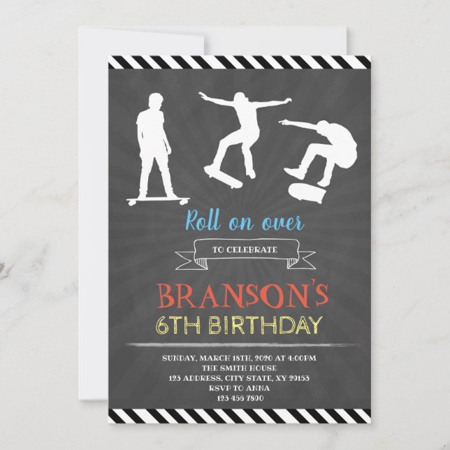 Skateboard birthday party invitation (Front)