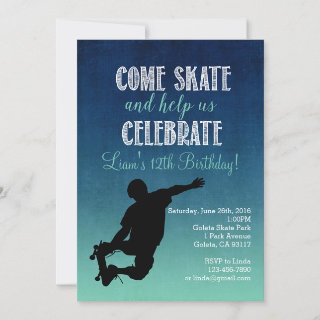 Skateboard Birthday Party Invitation (Front)
