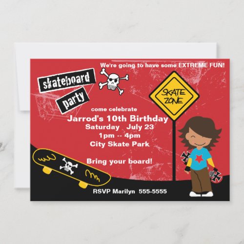 Skateboard Birthday Party Invitation