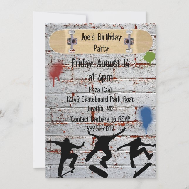 Skateboard Birthday Party Invitations (Front)