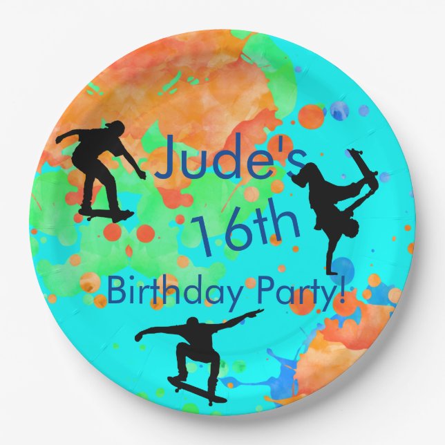 Skateboard Birthday Party Paper Plates (Front)