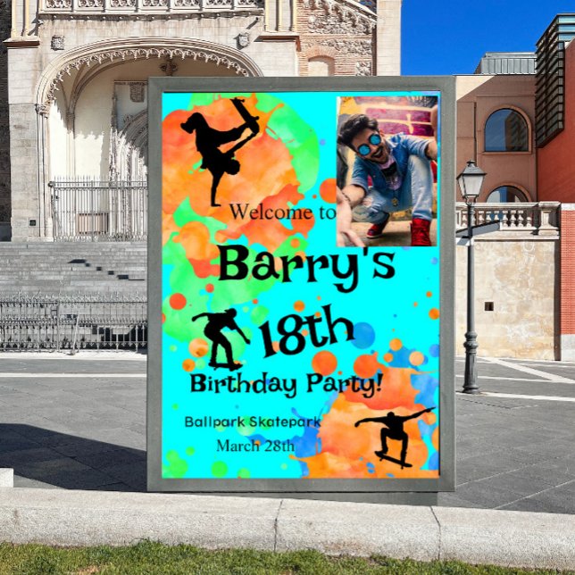 Skateboard Birthday  Party  Photo Welcome Plaque Foam Board (Creator Uploaded)