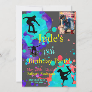 Skateboard Birthday Photo Invitation Any Age