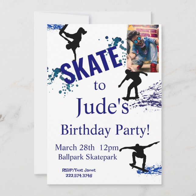 Skateboard Birthday Photo Invitation Any Age (Front)