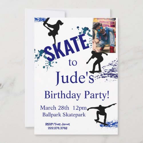 Skateboard Birthday Photo Invitation Any Age