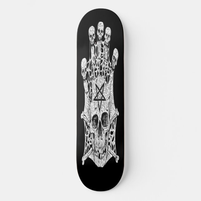 skateboard Black and White Ink Drawing Skull Skate (Front)