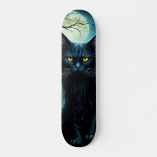 Skateboard Black Cat on Full Moon Night