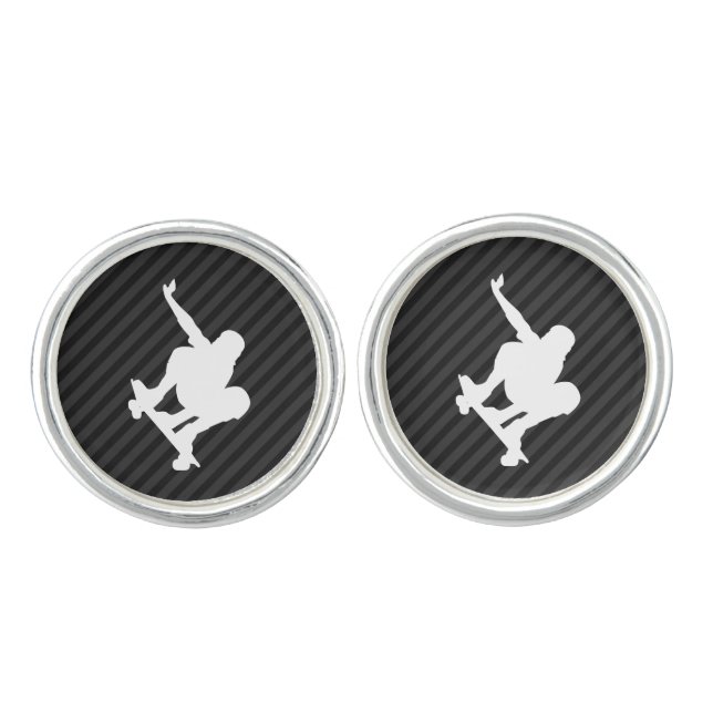Skateboard; Black & Dark Gray Stripes Cufflinks (Front)