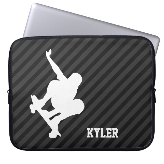 Skateboard; Black & Dark Gray Stripes Laptop Sleeve (Front)