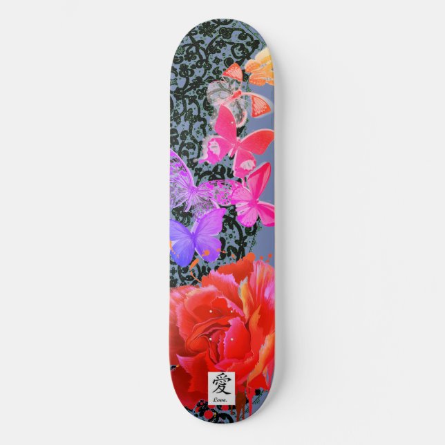 SKATEBOARD BLACK LACE BUTTERFLY AND ROSE (Front)