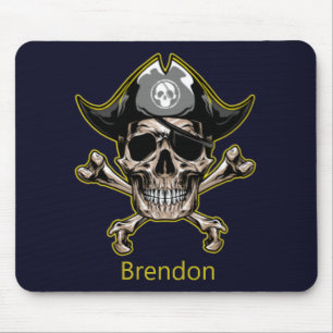 Skateboard Black Pirate Flag Cross Bones Mouse Pad