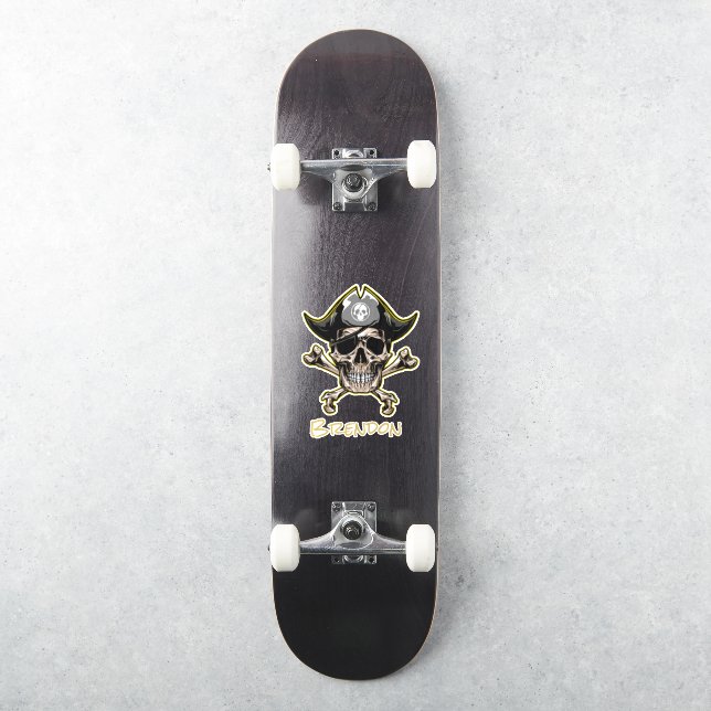 Skateboard Black Pirate Flag Cross Bones Sticker (Skateboard)
