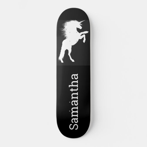 Skateboard Black White Unicorn