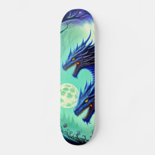 Skateboard Blue Dragons on a Moon Night