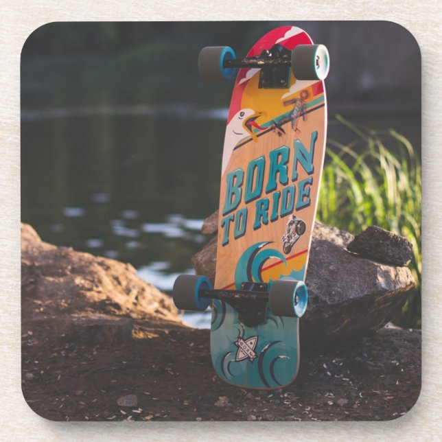 Skateboard Born To Ride Beverage Coaster (Front)