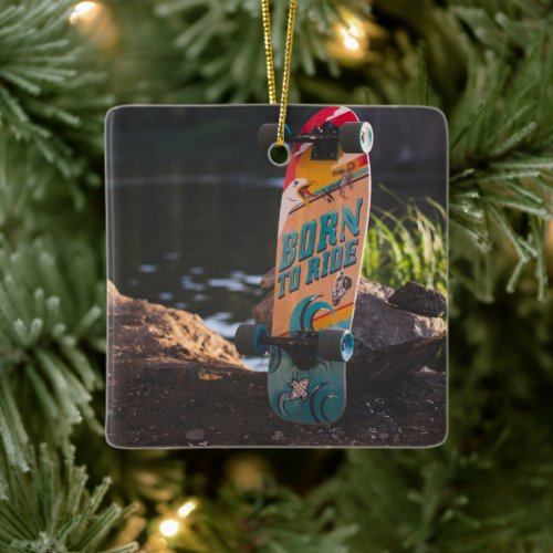Skateboard Born To Ride Ceramic Ornament