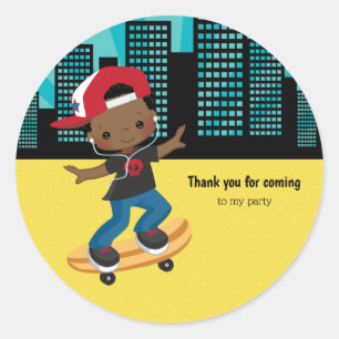 Skateboard boy - choose your background color classic round sticker