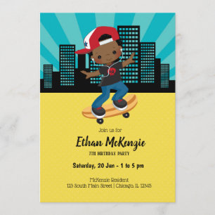 Skateboard boy - choose your background color invitation