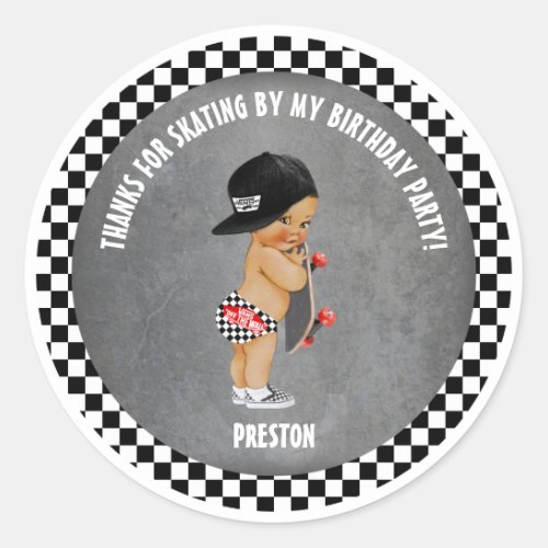 Skateboard Boy Hat Skater Red Gray Black Check Classic Round Sticker