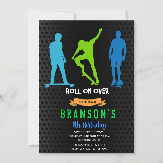 Skateboard boy party invitation (Front)
