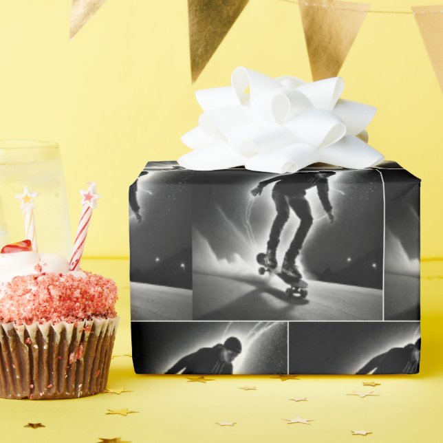 Skateboard Boy With Lightning Bolts Wrapping Paper (Birthday Party)