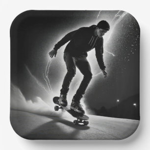 Skateboard Boy With Lightning Paper Plates
