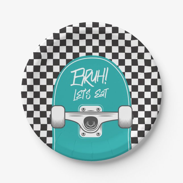 Skateboard Bruh! Birthday Paper Plates (Front)