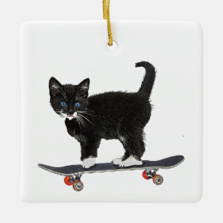 skateboard Cat Ceramic Ornament