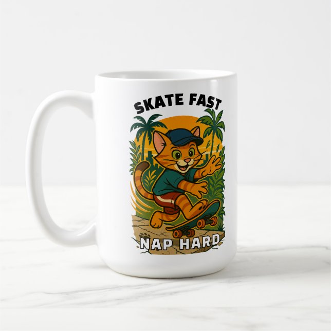 Skateboard cat coffee mug (Left)