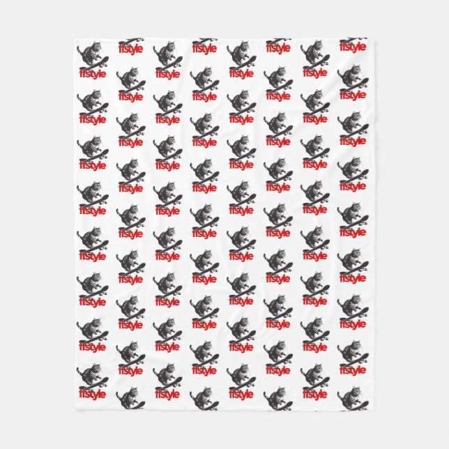 Skateboard Cat FFStyle White Fleece Blanket (Front)
