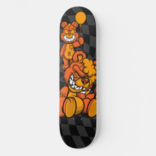Skateboard Checkerboard Grey Teddies Orange