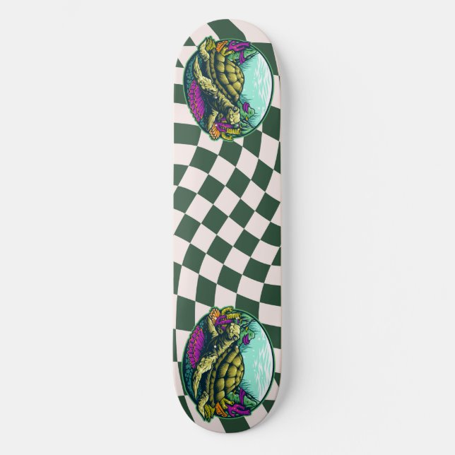 skateboard Checkerboard Turtle Shell Under Water (Front)