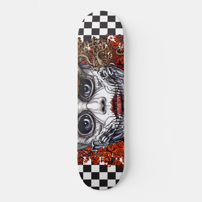 Skateboard Checkered Retro Cool Blue Girl (Front)
