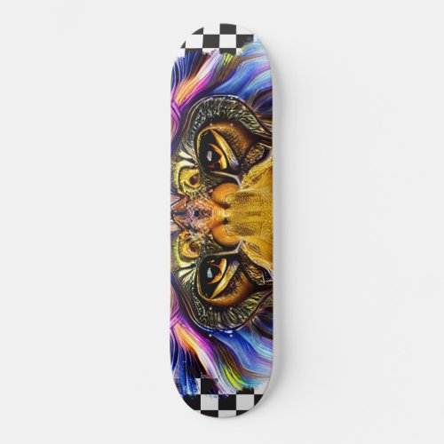 Skateboard Checkered Retro Cool Lion Eyes