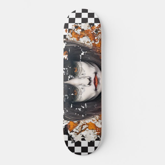 Skateboard Checkered Retro Cool Orange Girl (Front)