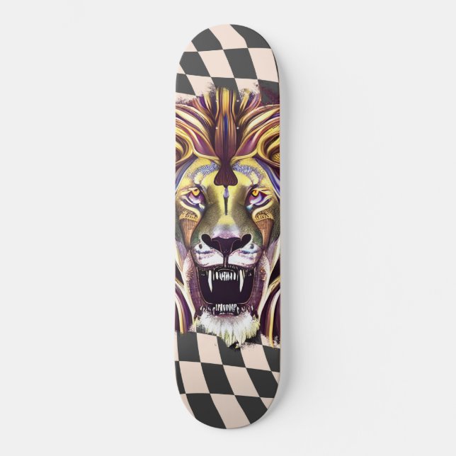 Skateboard Checkered Retro Gold Lion Eyes (Front)
