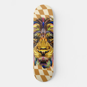 Skateboard Checkered Retro Golden Lion