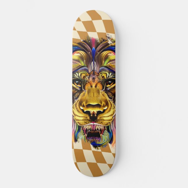 Skateboard Checkered Retro Golden Lion (Front)