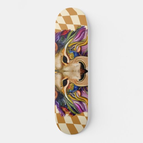 Skateboard Checkered Retro Golden Rainbow Lion